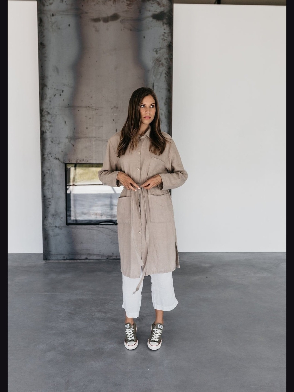 EUC, DressMELinen Linen Indiana Shirt Dress In Grey Taupe, XL